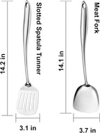 304 Stainless Steel Spatula Set, 2pcs Heavy Duty Metal Kitchen Utensils Set for Cooking,Wok Kitchen Tools Set Come with Slotted Turner & Spatula