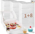 Bento Cake Box With Cupcakes, Clear Window 9 Holes Bento Combination,6 Sets: Cookie Boxes Fit 8 Regular Cupcake and Mini Cakes, Christmas Wedding Birthday Party (White/clear, 1+8/6pcs)