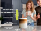 PRO MILK FROTHER WAND - ULTRA HIGH SPEED HANDHELD FROTHER - UPGRADED STAND - Powerful Handheld Mixer with Infinite Uses - Super Instant Electric Foam Maker with Stainless Steel Whisk (Lime Green)