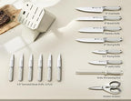 BRODARK Kitchen Knife Set with Block and Sharpener – 15-Piece Ultra Sharp White Knife Set Full Tang Stainless Steel Knife Block Set with Ergonomic Handle – Christmas Gift, Roman Series