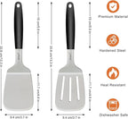 Beijiyi Stainless Steel Spatulas Set, Solid and Slotted Metal Turner Spatula for Cooking Cast Iron Skillet, Kitchen and Griddle Spatula with Full Tang Silicone Handle for Smash Burger, Pancake, Egg