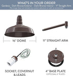 Steel Lighting Co. Gardena Barn Light | Outdoor Wall Mounted | 16" Dome | 11" Straight Arm | Farmhouse Light Made in America | Dark Bronze Exterior/Dark Bronze Interior