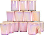 Thick Candle Jars for Making Candles 16 Pcs, 7 OZ Empty Jars with Wood Lids for Candle Making, Sample Container, Glitter Pink