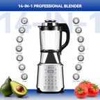 Glass Blenders for Kitchen 59oz, Stainless Steels Professional Blenders 1200W, Countertop Blender Glass Jar Food Processor Combo, 14 Preset Programs+9 Speeds, Soups, Nut Milk, Hot & Cold Blending