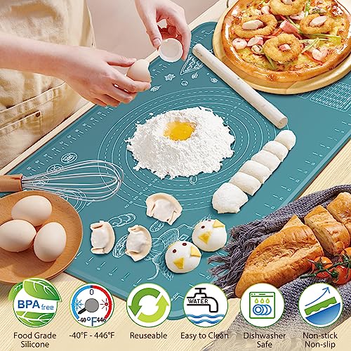 Silicone Pastry Mat 32" x 24" Extra Thick Non Stick Baking Mat with Measurements and Edge Heightening, Food Grade Silicone Rolling Mat for Pastry, Bread, Cookies, Pizza, Fondant, Pasta - view 2