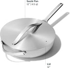 Caraway Stainless Steel Sauté Pan (4.5 Qt) - 5-Ply Stainless Steel - Oven Safe & Stovetop Agnostic - Non Toxic, PTFE & PFOA Free