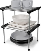 carrotez Cabinet Organizer Shelf, Set of 2 Stackable Kitchen Counter Shelves, Kitchen Cabinet Organizers and Storage, Pantry Storage Shelf Organizer, 9.8 x 7.8 x 6.1 - Black