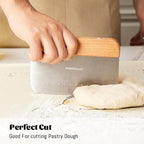 Bench Scraper & Chopper, Stainless Steel Dough Cutter with Wooden Handle, Thick Sharp Blades Pizza Bread Cutter, Multipurpose Kitchen Tool for Baking Cooking