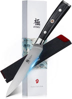 KYOKU 5" Kitchen Utility Knife, Samurai Series Chef Knife with Pakkawood Handle & Mosaic Pin, Japanese High Carbon Steel Knife, Full Tang Kitchen Knife for Vegetable Fruit Herb with Sheath and Case