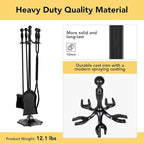 nalone 5 Pieces Fireplace Tools Set with Upgraded Tong, Heavy Duty Wrought Iron Fireplace Accessories Set with Poker, Tong, Shovel, Brush