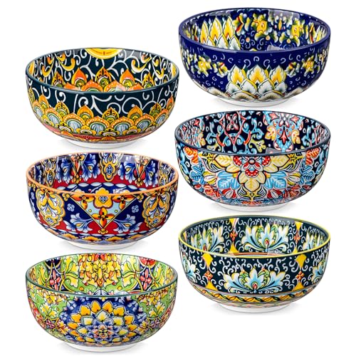 SIMI 28 oz Cereal Bowls Set of 6, Bohemian Ceramic Soup Bowls