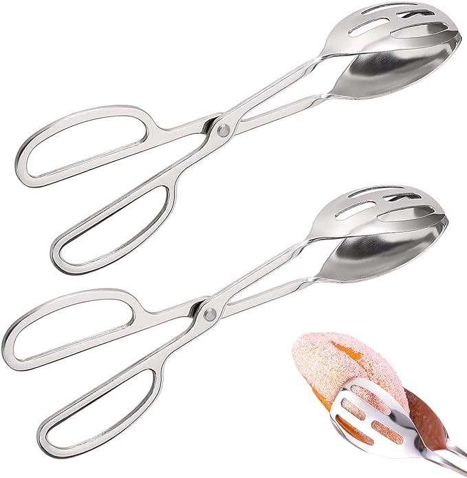 2 Pieces Buffet Salad Tongs for Kitchen Serving and Cooking, Stainless Steel Food Scissor Tongs, Catering Utensil for Bread Cake Bake Steak Barbecue (Silver)
