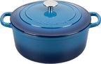 Enameled Cast Iron Dutch Oven Pot with Lid, 7 Quart, Round Dutch Ovens for Bread Baking, Bread Oven, Oven Safe up to 500°F, Lake Blue
