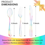Supernal 120 PCS Clear Plastic Silverware Heavy Duty - Disposable Utensils Rainbow Colorful Silverware Set Include 40 Forks, 40 Knives and 40 Spoons for Trolls/Birthday Party, Baby Shower Decorations