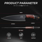 Japanese Chef Knife 8 Inch - Kitchen Knife Forged from a Single Piece of High Carbon ATS-34 Steel, Full-Tang Cooking Knife with Walnut Handle for Meat and Vegetables, Ideal Gift