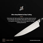 DURA LIVING 8-Inch Chef Knife – Ultra-Sharp German High Carbon Stainless Steel, Full Tang, Ergonomic Handle, Multipurpose Kitchen Knife for Chopping, Slicing, and Dicing, Black