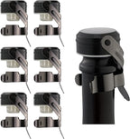 WOTOR Champagne&Wine Bottle Stoppers Stainless Steel with Food Grade Silicone, Leak Proof Keep Fresh Reusable Saver, Cork Suitable for Wine, Champagne, Cava, Prosecco and Sparkling (6 Pack Black）