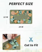AMOAMI Coffee Mat Hide Stain Rubber Backed Absorbent Dish Drying Mat for Kitchen Counter - Fits Under Coffee Maker - Floral GREEN 12X19