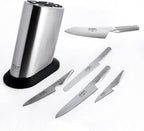 Global G-835/WS-6 Knife Set with Block, 6 Piece, Silver - Custom Engraved, Personalized