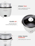 CUCKOO One Touch Rice Cooker 12-Cup Cooked, Small Rice Cooker & Warmer with Steamer Tray, Versatile Grain Cooker, Soup Maker, Auto Keep Warm, 6-Cup Uncooked, White (CR-0601C)