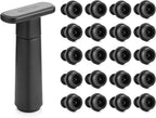 WOTOR Wine Saver Vacuum Pump with 20 Stoppers, Wine Stopper & Preserver, Reusable Bottle Sealer Keeps Fresh, Ideal Accessories Gift (Flat Handle)
