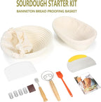 9 & 10 Inch Banneton Bread Proofing Basket Set with Liners,Dough Scraper,Bread Lame & Danish Whisk - Oval and Round Sourdough Baking Kit for Professional & Home Use