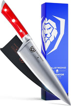 Dalstrong Chef Knife - 8 inch Blade - Gladiator Series - Forged High Carbon German Steel - Razor Sharp Kitchen Knife - Professional Full Tang Knives - Crimson Red Handle ABS - Sheath - NSF Certified