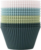 The Silicone Kitchen Reusable JUMBO Silicone Baking Cup, Non-Toxic, BPA Free, Dishwasher Safe, Jumbo, 12 Pack, White Blue Green