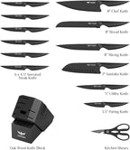Knife Set - Haugo 15 PCS Kitchen Knife Set with Built in Sharpener - High Carbon German Stainless Steel - Dishwasher Safe Knife Block Set - Anti-Slip Handle - Black Mamba Series
