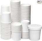 [250 Sets White Paper Food Containers With Vented Lids, To Go Hot Soup Bowls, Disposable Ice Cream Cups (16oz)