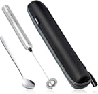 ROMAUNT Handheld Milk Frother Electric Battery Operated Portable Milk Foamer for Coffee Latte 304 Stainless Steel Whisk with Protective Case, Mix Spoon for Traveling or Camping