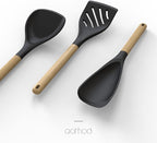 Silicone Cooking Utensils Set, 446°F Heat Resistant Silicone Kitchen Utensils for Nonstick Cookware, Kitchen Gadgets Spatula Set, Spoon, Turner, Tongs, Ladle, Whisk, BPA FREE (Black)