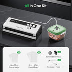 FRESKO Automatic Vacuum Sealer for Food with 95 kPa Powerful Suction, Compact Food Sealer machine Starter Kit with 10 Vacuum Bags for Dry/Moist Food, Sous Vide, Meal Prep