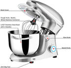 Seedeem 6.5QT Stand Mixer, 660W Tilt-Head Kitchen Electric Mixer with 6 Speeds, Dough Hook, Beater & Whisk, Dishwasher Safe Attachments, Silver