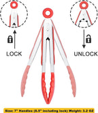 7-Inch Mini Silicone Tongs Small Serving Tongs for Appetizers, Set of 3 (Red)