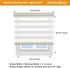 Persilux Cordless Zebra Blinds for Windows Free-Stop Roller Windows Shades (24" W X 72" H, Cream) Dual Layer Light Control for Day and Night, Light Filtering Sheer Shades for Home, Bedroom,