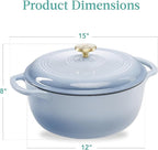 Best Choice Products 7.5 Quart Enamel Cast-Iron Round Dutch Oven, Family Style Heavy-Duty Pre-Seasoned Cookware for Home, Kitchen, Dining Room, Oven Safe w/Lid, Dual Handles - Cornflower Blue