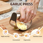 Stainless Steel Garlic Press, 2025 New Arc Shape Stainless Steel Ring Garlic Chopper, Garlic Presse Rocker Garlic Press Mincer Crusher Press, Kitchen Heavy Duty Handle Garlic Chopper (1)