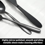 24-piece Black Forks and Spoons Silverware Set, Stainless Steel Flatware Cutlery Set for Home, Kitchen and Restaurant, Black Spoon and Fork Set,Dinner forks Mirror Polished