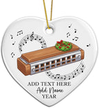 Personalized Harmonica Christmas Ceramic Ornaments, Harmonica Musical Instrument Xmas Tree Ornament 2025, Custom Music Lover Christmas Ornament with Text Name & Year, Gift for Music Teacher