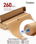 Katbite Heavy Duty Parchment Paper Roll for Baking, 15 in x 210 ft, 260 Sq.Ft Baking Paper with Slide Cutter, Easy to Cut & Non-stick Cooking Paper for Bread, Cookies, Air Fryer, Steaming, Grilling
