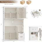 HOSTACK 76" Tall Kitchen Pantry Storage Cabinet, Farmhouse Kitchen Hutch Cabinet with Microwave Stand, 47" Wide Food Pantry with Drawers and Shelves, Large Coffee Bar Station for Dining Room, White