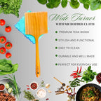 Teak Wide Wooden Spatula with Microfiber Cloth - Natural Non-Stick Healthy Kitchen Utensils - Handcrafted with Comfort Grip