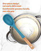 Large Silicone Cooking Spoons, Nonstick Solid Wooden Handle Spoon, Heat Resistan Silicone Kitchen Spoons for Cooking, Serving, Basting, Mixing, 13.2inch (BLUE)