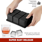 Nax Caki Large Ice Cube Tray with Lid Pack of 2, Stackable 2 Inch Big Silicone Square Ice Cube Mold for Whiskey Cocktails Bourbon Soups Frozen Treats, BPA Free