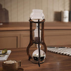 Cold Brew Coffee Maker, 600 ml/20.29 oz Iced Coffee Tower Dripper Coffee Maker & Tea Maker 6-8 Cups, High Borosilicate Glass, Wood, 304 Stainless Steel, Copper - for Home Office (Brown)