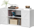 Metal TV Stand for 65 Inch TV, Farmhouse TV Entertainment Center with Storage Cabinets and Adjustable Shelves, Modern Media TV Console Table, TV Cabinet for Living Room, Bedroom, White