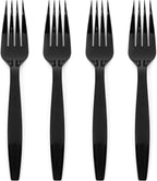 Prestee 100 Black Plastic Forks Heavy-Duty, Heavyweight Plastic Silverware Forks, Fancy Cutlery, Elegant Disposable Forks Pack, Bulk Disposable Flatware, Christmas Holiday Plastic Utensils Set