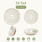 AmorArc Ceramic Dinnerware Sets with Pasta Bowls for 6, Handpainted Plates and Bowls Set with Rustic Terracotta Underside, Scratch Resistant Dishes Set, Dishwasher & Microwave Safe, 24 Pcs