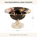 MACKENZIE-CHILDS Enamel Compote, Pedestal Serving Dish or Decorative Bowl, Large, Wild Rose Brown